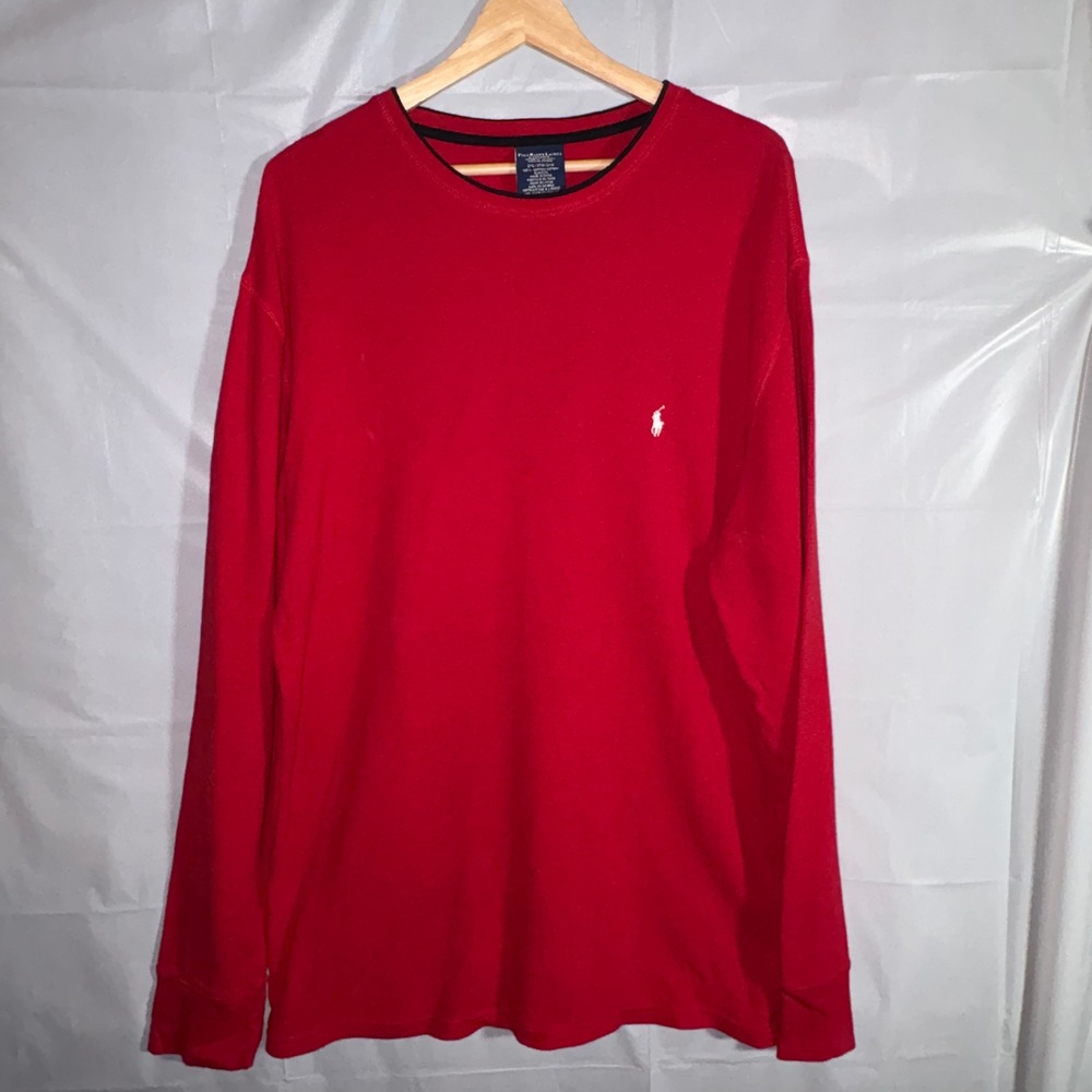 Polo Ralph Lauren Mens 2XL Red Waffle Knit Long Sleeve Thermal Sleepwear Shirt